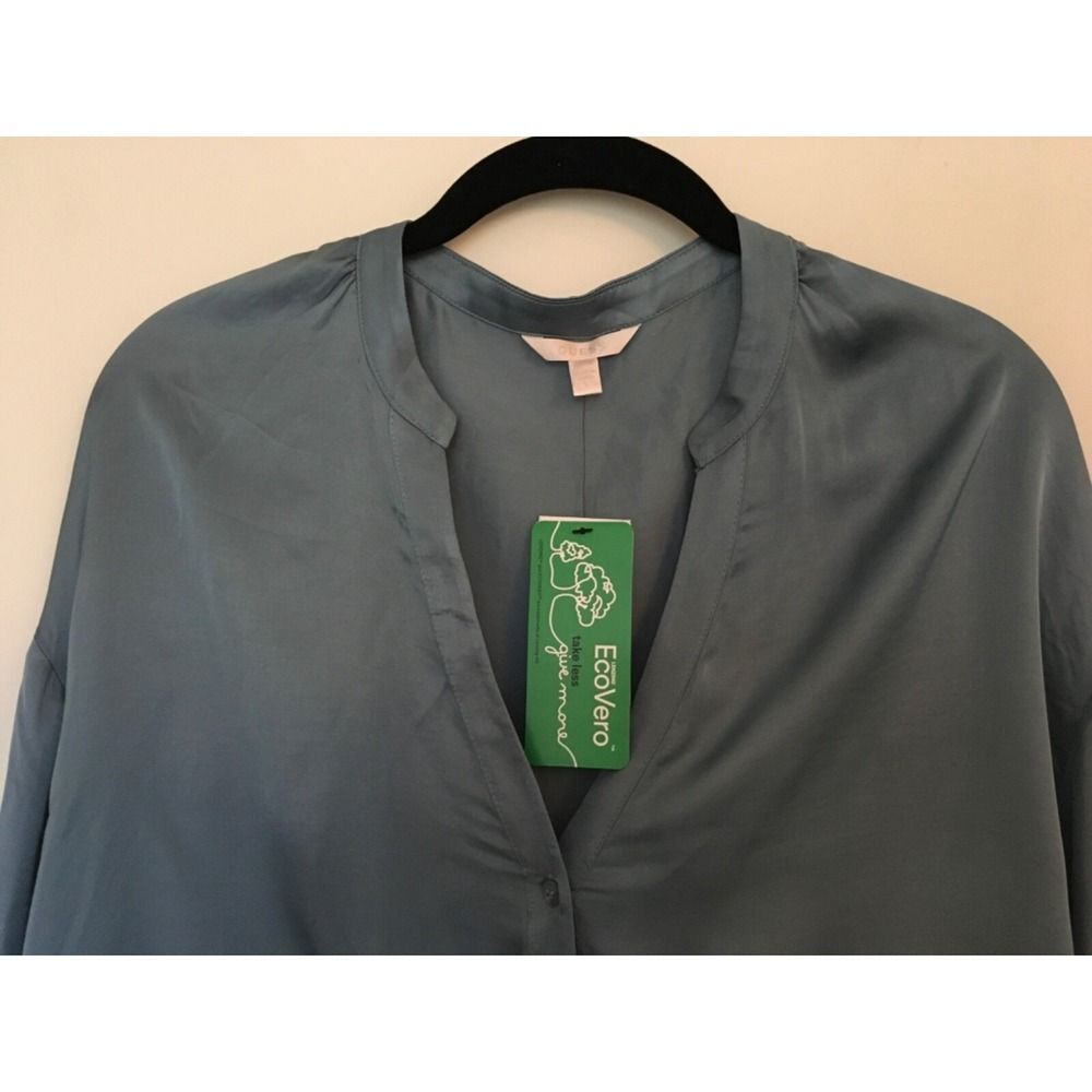 GUESS Womens Long Sleeve Sasha Top Button Up Blouse Sz L Cyclone Blue Tie $89 - Picture 4 of 15
